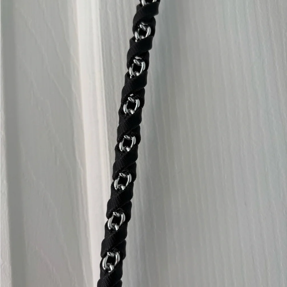 Black Designer Shoulder Bag with Leopard Accent - Picture 4 of 5